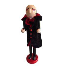 Vintage Wooden Dracula Nutcracker Red Velvet Cape Tie Halloween Decor 12" Tall